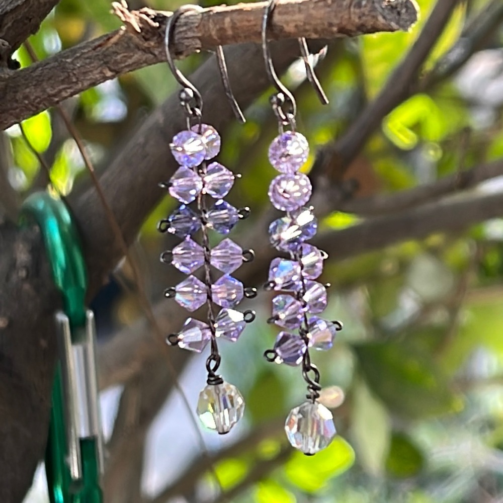 Vintage Artisan Sterling Silver Swarovski Crystal Chandelier Pierced Earrings